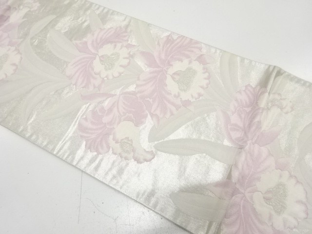 JAPANESE KIMONO / ANTIQUE FUKURO OBI / SILK / WOVEN CATTLEYA